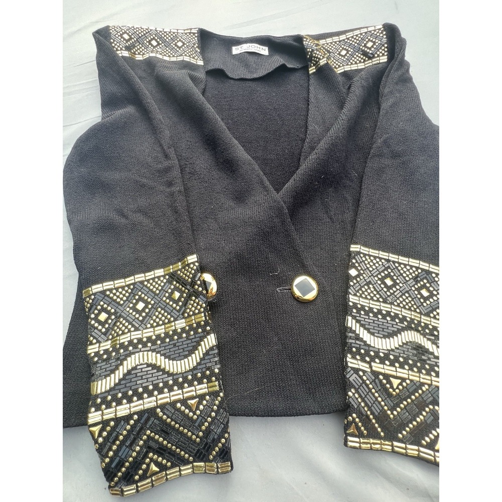 St. John By Marie Gray Vintage Cardigan Padded Black Made In USA‎ Size 12
